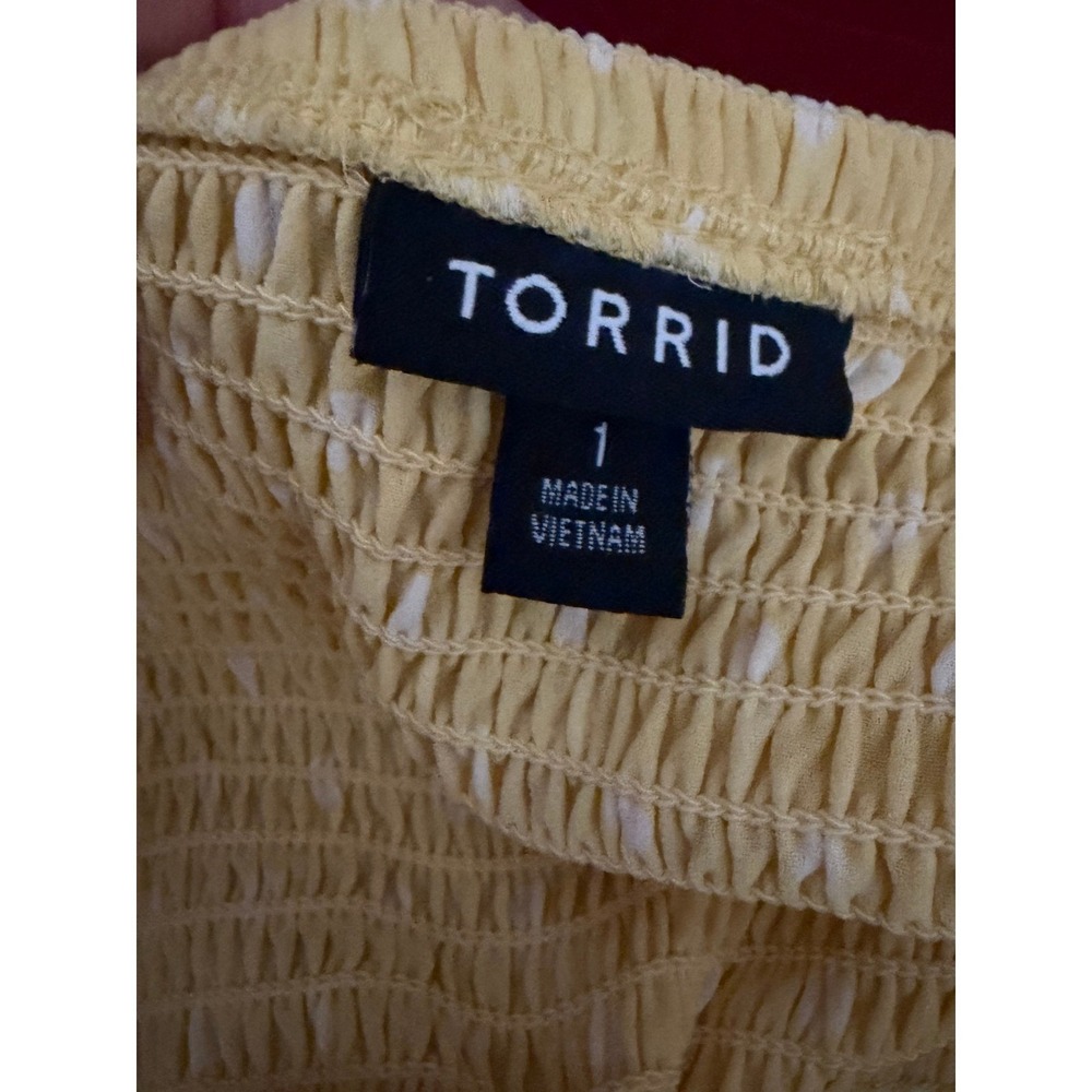 Torrid Polka‎ Dot Maxi Dress 1X Butter Yellow Smocked Empire Waist Coquette - Picture 7 of 13